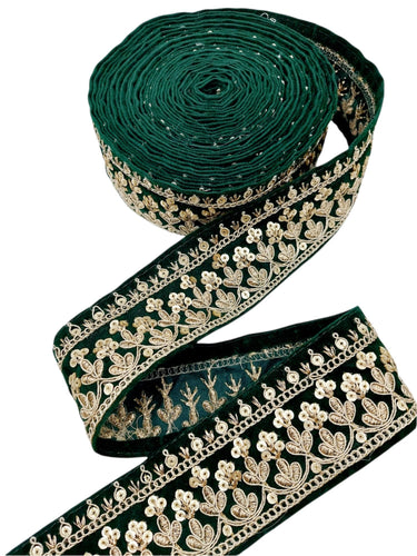 Floral Embroidered Sequins Velvet Trim Indian Sari Border, Sequin Trimming, Sequinned Lace